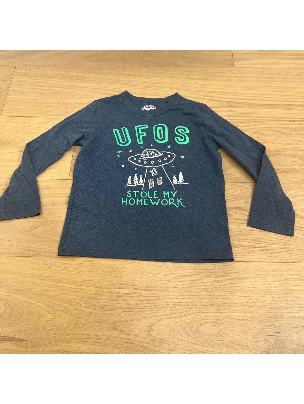 Kids Boys Size 6 OshKosh UFOs Stole My Homework Long Sleeve Shirt